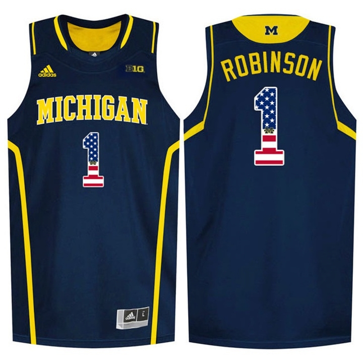 Michigan Wolverines Men's NCAA Glenn Robinson III #1 Navy Blue USA Flag College Basketball Jersey XVS4449SN